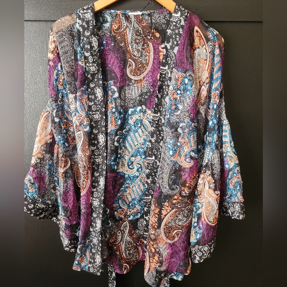Womens Colorful Paisley Kimono Robe~size One Size - Picture 2 of 5
